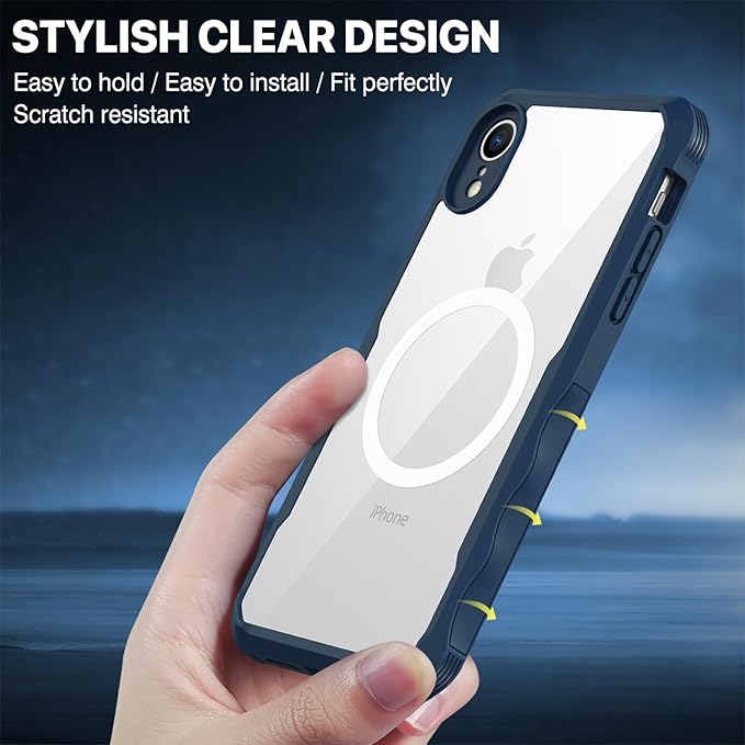 CENHUFO Privacy Magnetic for iPhone XR Case, Full Body Phone Case Built-in 9H Tempered Glass Privacy Screen Protector [Compatible with Magsafe] Shockproof Protective Bumper Clear Cover - Blue