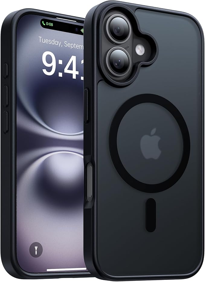 Magnetic for iPhone 16 Case, [Compatible with MagSafe][Military-Grade Drop Protection][Anti-Yellowing] Shockproof Protective Translucent Matte Cover for iPhone 16 Phone Case,Black