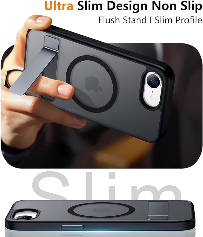 SPIDERCASE Magnetic for iPhone 17e Case for iPhone 16e Case, with [3 Stand Ways] [Military Grade Drop Protection] Invisible Stand Shockproof Slim Case for iPhone 17e/16e 6.1 inch, Black
