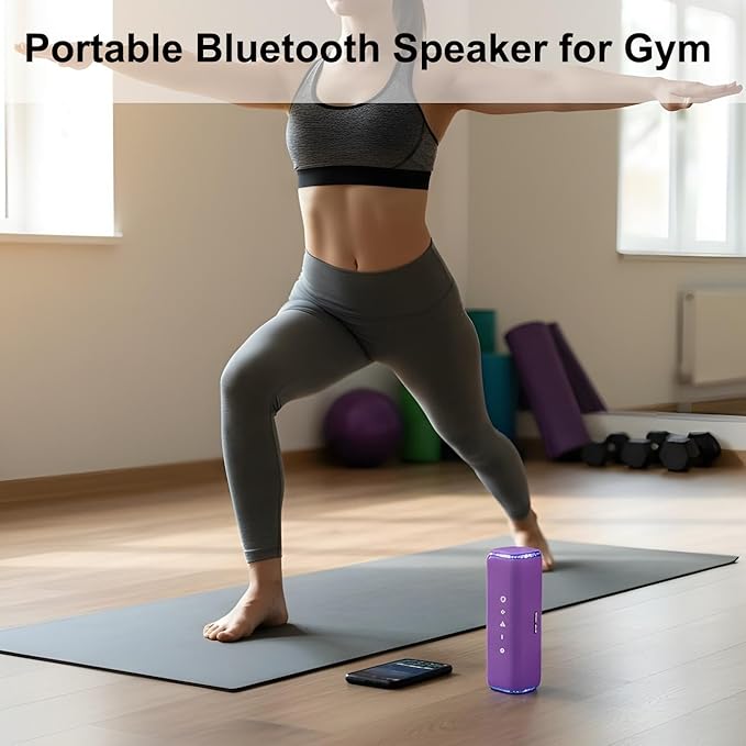40W Bluetooth Shower Speaker, IPX7 Waterproof Floating Pool Speaker with Interactive Tap-to-Play Drum Beats, 25H Playtime, LED Lights, Built-in Mic for Hands-Free Calls in Bathroom, Purple