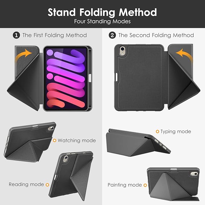 DTTO Case for iPad mini 7 (A17 Pro) 2024 / iPad mini 6 2021 8.3 inch with Pencil Holder, Multi-Angle Magnetic Standing Cover for iPad mini 7th/6th Generation [Auto Wake/Sleep], Dark Grey