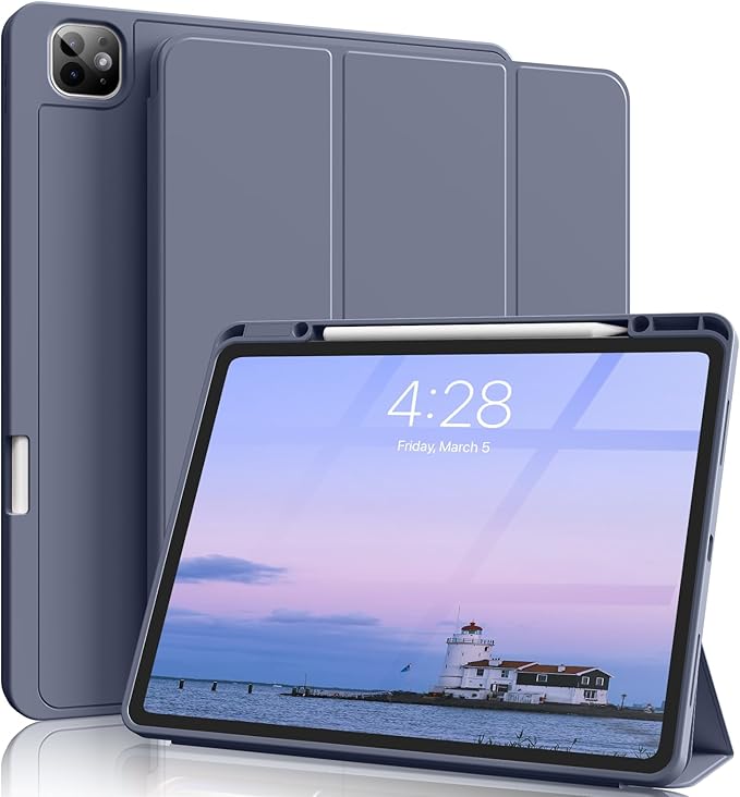 for iPad Pro 13 inch Case (M5/M4) 2025/2024, Slim Protective Cover with Pencil Holder, Soft TPU Back Cover, Trifold Stand, Auto Wake/Sleep, A2925 A2926 A3007 A3362 A3359 (Purple)