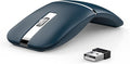 Bluetooth Wireless Arc Travel Mouse, Dual Model (2.4G+BT5.1) Rotating Foldable Mouse for Microsoft, Rechargeable Slim Portable Mice for Laptop, Notebook, PC, MacBook, Chromebook - Sapphire Blue