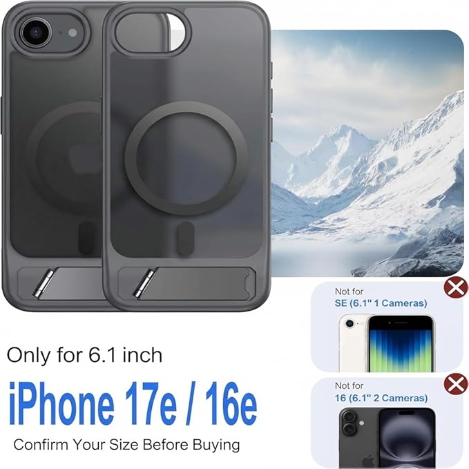 Eastinbox Magnetic for iPhone 17e & iPhone 16e Case with Stand [Compatible with MagSafe] [Built-in Invisible Kickstand] Matte Back Protective Phone Case for iPhone 17 e/16 e 6.1", Matte Gray