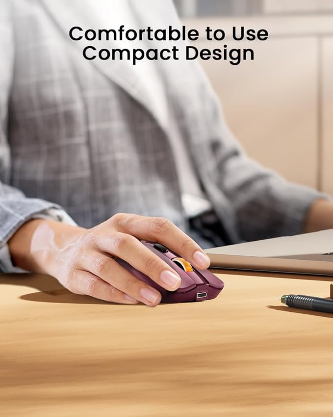 ProtoArc Bluetooth Wireless Mouse, USB C Mouse, EM15 Rechargeable Compact Portable Type C Wireless Mice for Laptop, Tablet, PC, Windows, Mac OS-Wine Red