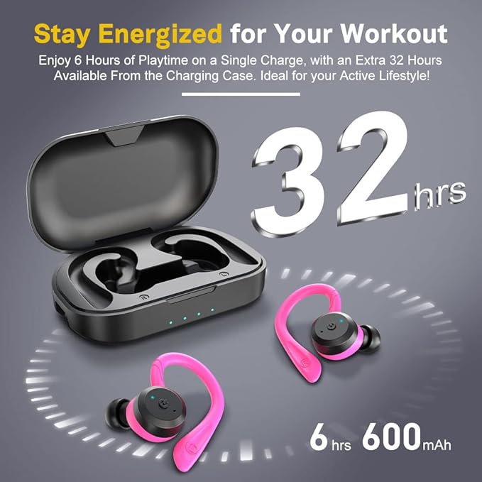 APEKX Bluetooth Headphones True Wireless Earbuds with Charging Case IPX7 Waterproof Stereo Sound Earphones Built-in Mic in-Ear Headsets Deep Bass for Sport Running Gym Workout Exercise Red