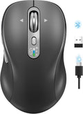 Wireless Bluetooth Mouse,Multi Device Ergo Computer Mouses,Metal 4-Way Super Scrolling,± 3200 DPI,10 Buttons,Plug&Play,Quiet,Rechargeable,USB Cordless Mice for Laptop,Tablet,Mac,iPad,PC,Phone All Grey