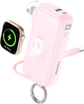 RORRY Flow Portable Charger, 10000mAh 40W Fast Charging Power Bank with Built-in USB C Cable and Foldable Wall Plug, Battery Pack Travel Essentials for iPhone 17/16/15, Apple Watch, iPad, MacBook