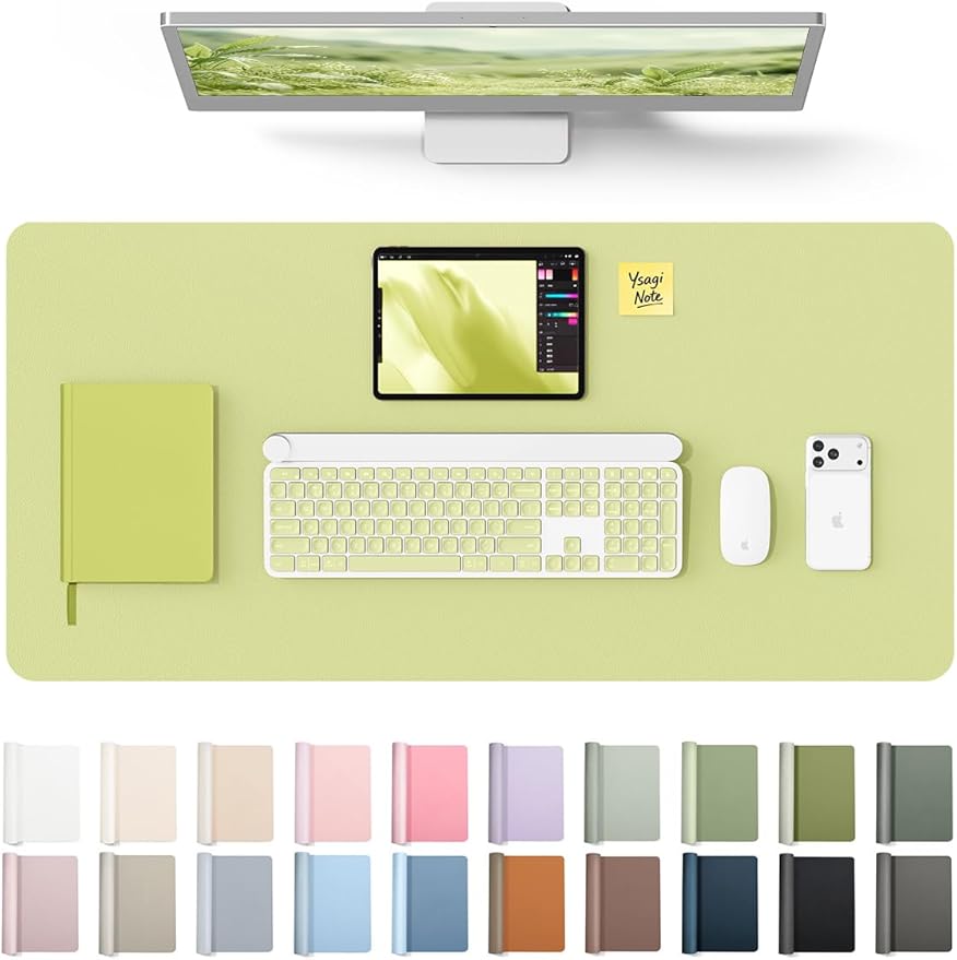 YSAGi Leather Desk Protector, Office Mat, Large Mouse Mat, Non-Slip PU Leather Blotter, Laptop Desk Mat, Waterproof Writing Pad for Office and Home (Peak Green, 31.5" x 15.8")