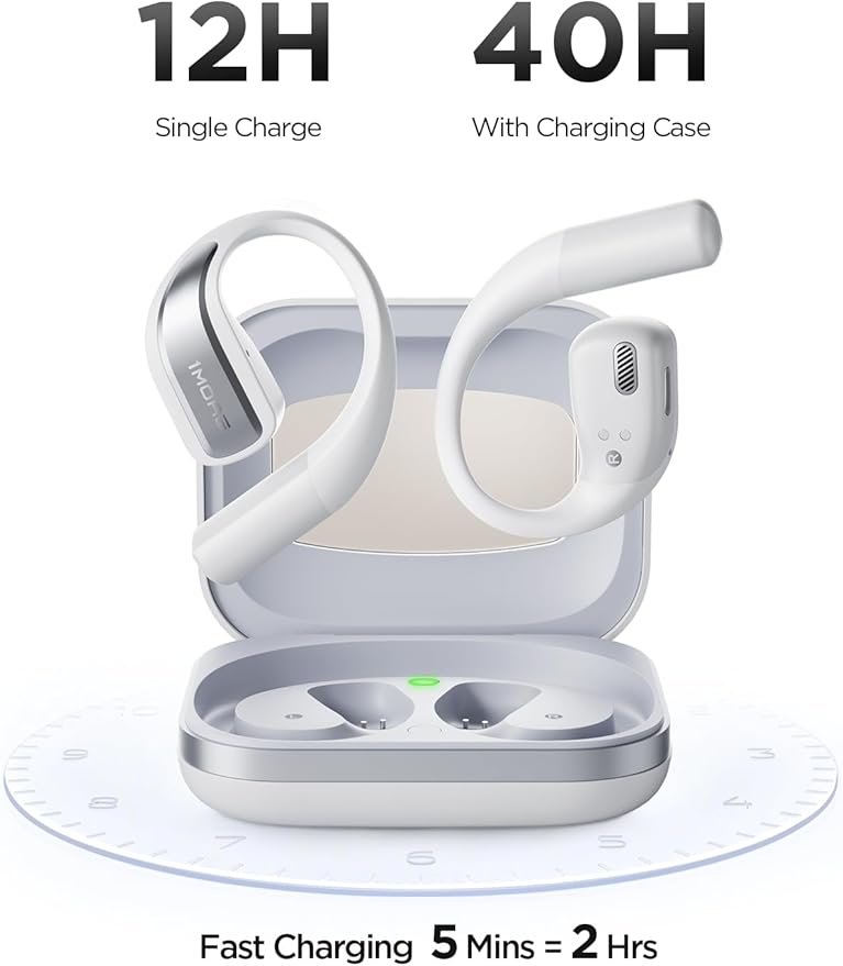 1MORE S70 Open Ear Earbuds Wireless Bluetooth, 40H Battery IPX5 Waterproof, Comfortable Lightweight Headphones for Running Gym Sports, App Control, Clear Calls, White