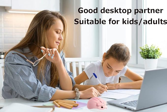 2.4GHz Wireless Mouse Cute Hamster Shape Less Noice Portable Mobile Optical 1200DPI USB Mice Cordless Mouse for PC Laptop Computer Notebook MacBook Gaming Kids Girl Men Women Adults Gift (Pink)