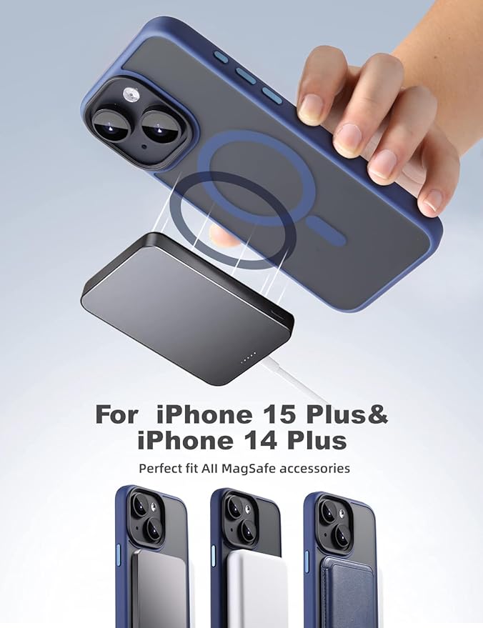 Tigowos for iPhone 15 Plus&iPhone 14 Plus Phone Case Fits MagSafe 10FT Drop Resistant Matte Skin Feeling Back Cover for iPhone 15 Plus&iPhone 14 Plus Case，Deep Blue