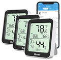 Govee Indoor Hygrometer Thermometer 3 Pack, Bluetooth Humidity Temperature Gauge with Large LCD Display, Notification Alert with Max Min Records, 2 Years Data Storage Export for Room Greenhouse, Black