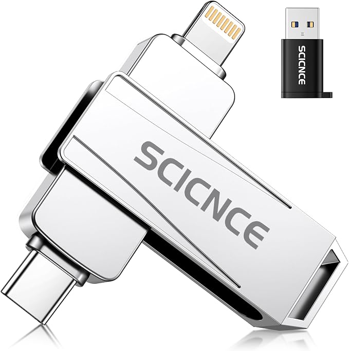 512GB Phone Flash Drive Photo Stick, USB Memory Stick for Photo Video Backup & Storage, No APP Required, Compatible with iPhone iPad Android PC, Bright Silver