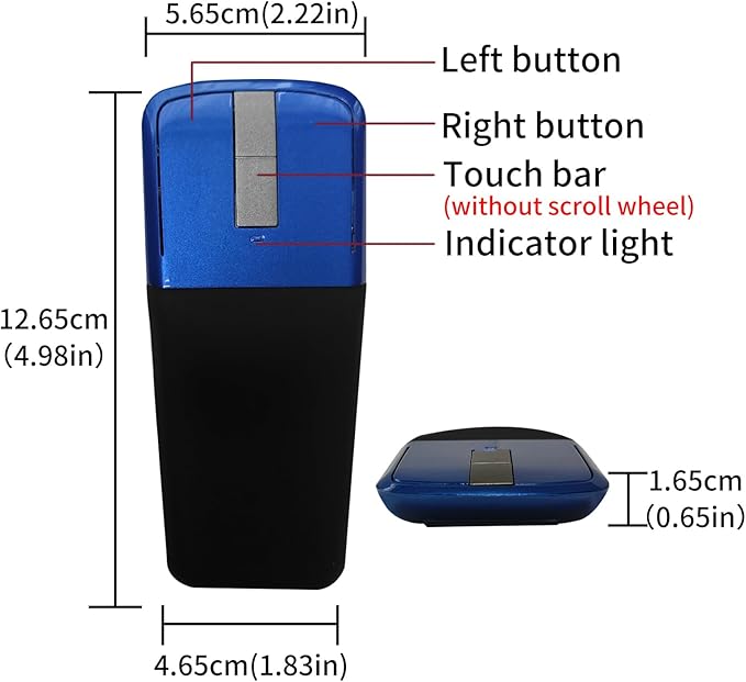 Bluetooth Arc Touch Travel Mouse Foldable Slim and Portable Mini Wireless Computer Mouse Folding Optical Mice for Microsoft Laptop Notebook Tablet - Black & Blue
