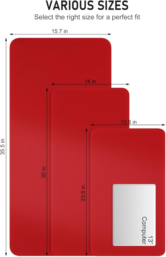 Desk Pad, 35.5" x 17" PU Leather Non-Slip Desk Mat Large Mouse Pad for Desktop, Waterproof Laptop Computer Writing Mat for Office, Home, Work, Gaming, Bright Red