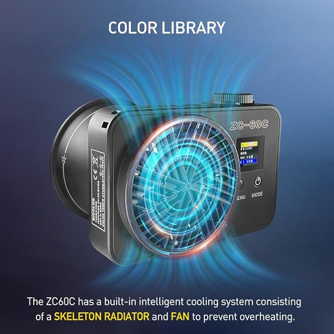 ZC-100BI 100W COB Video Light with Bowens Mount,10000Lux/m 2700K-7500K Bi-Color Camera Light with 10 Scenario Simulations Control Continuous Lighting for Photography (ZC-60C+ kit)