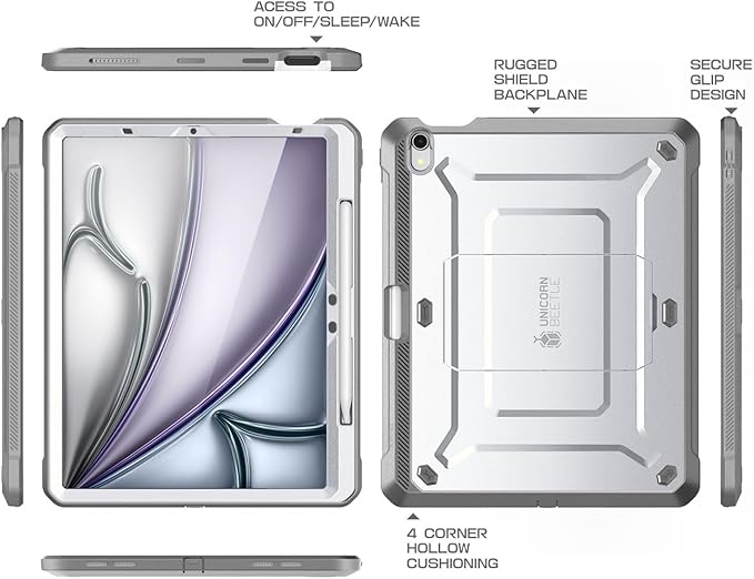 SUPCASE for iPad Air 11 Inch Case M4/M3/M2 (2026/2025/2024), [Built-in Screen Protector & Pencil Holder & Stand] Rugged Protective Cover for iPad Air 10.9 Inch 5th/4th Generation (2022/2020), White