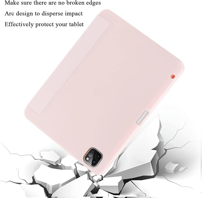 Cases for iPad Pro 12.9 Case 6th/5th/4th Generation (2022/2021/2020) with Pencil Holder [Apple Pencil Wireless Charging] Soft TPU Smart Tri-fold Stand Protective Cover(Pink)