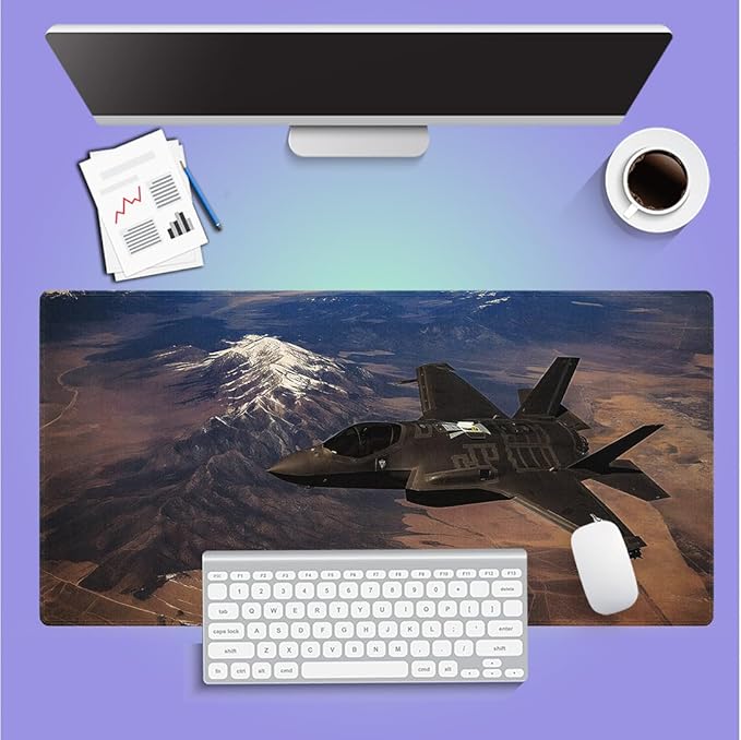 Large Gaming Mouse Pad 31.5" x 15.8" - Soaring Supremacy F-35 Lightning II Fighter Jet Dominates the Sky Above Majestic Mountains, Extra XXL Office Decor, Premium Stitched Anti-Slip Desk Mat