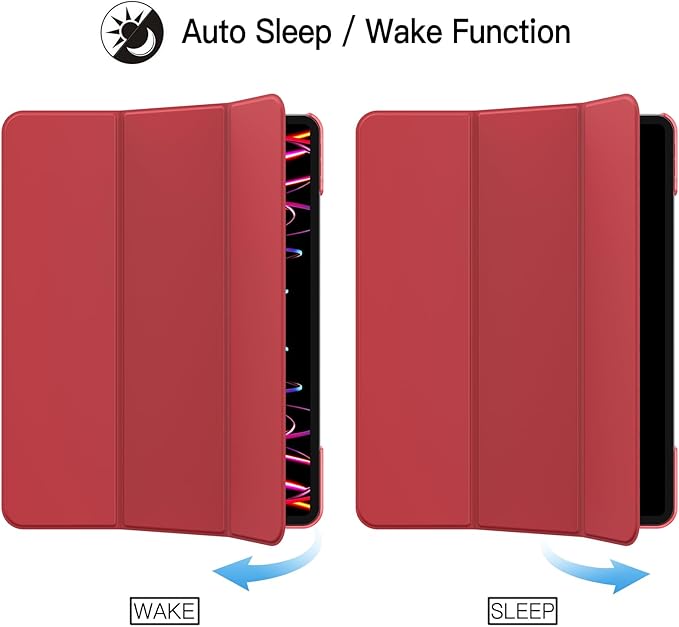 JETech Case for iPad Pro 12.9-Inch (6th/5th Generation, 2022/2021 Model), Slim Stand Hard Back Shell Smart Cover with Auto Wake/Sleep (Red)