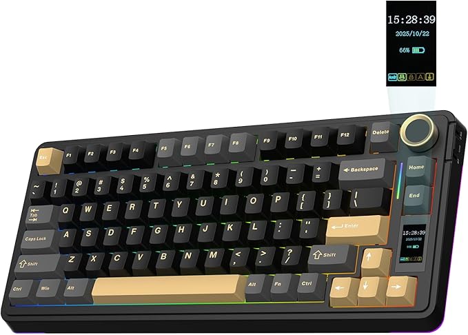 EPOMAKER X Aula EA75 MAX Wireless Gaming Keyboard with Screen & Knob, 5000mAh, Hot-Swap, Lubed Switches, RGB Backlit, Creamy Gasket, 75% Mechanical Keyboard (Black, Reaper Switch)