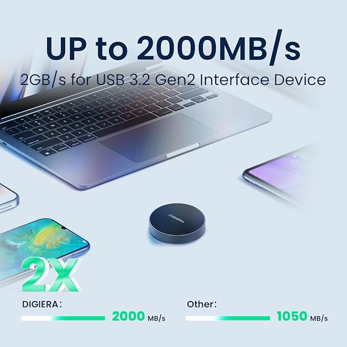 DIGIERA 2TB Magnetic Portable SSD, External Solid State Drives with USB-C 3.2 Gen 2x2, Speed Up to 2000MB/s, Compact & Durable, Compatible with iPhone 15/16 Series and Other USB-C Devices, Black