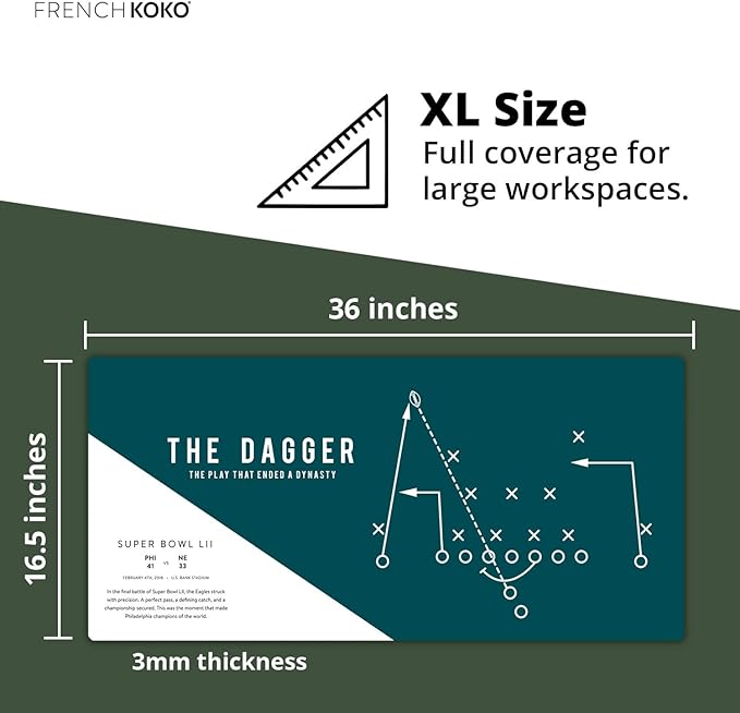 Large Philadelphia Desk Mat for Desktop – XL Desk Pad Mat with Smooth Surface, Green Football Theme Office Decor, Man Cave Accessory, Men Gifts & Game Day Gift The Dagger Bird Gang Philly Philly