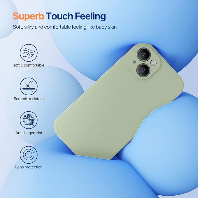 Miracase Designed for iPhone 14 Case with Screen Protector,[Upgraded Enhanced Camera Protection],Shockproof Liquid Silicone Case with Microfiber Lining, 6.1 inch,Patina Green