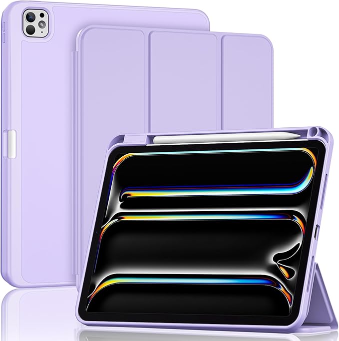 ProCase for iPad Pro 11 Inch Case M5 2025/M4 2024 5th Gen with Pencil Holder, iPad Pro 11"(Model: A3357/A3358/A3359/A2836/A2837/A3006) Trifold Stand Smart Folio with Soft TPU Back Cover -Purple