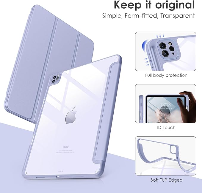 VIKESI Case for iPad Pro 12.9 6th/5th/4th/3rd Generation 2022/2021/2020/2018,TPU Shockproof Frame,Built-in Pencil Holder,Auto Sleep/Wake - Blue Purple