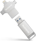 MFi Certified Photo Stick 128GB USB Flash Drive for iPhone, 4 in 1 External Memory Thumb Drive for Picture Video Saver and Backup, High Speed Memory Stick USB Drive for iPhone/iPad/Android/PC (Silver)
