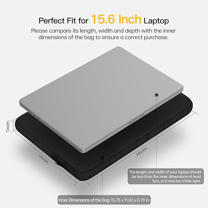 15.6 16 inch Laptop Sleeve Case for HP Omnibook 16, HP Envy, Pavilion 15, ASUS VivoBook 15 16 16X, Acer Aspire 15.6,Lenovo Ideapad 3 15, Dell Inspiron 16 Comptuer Bag -Black