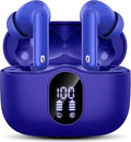 Wireless Earbuds, Bluetooth 5.4 Headphones Bass Stereo, Ear Buds with Noise Cancelling Mic LED Display, IP7 Waterproof in Ear Earphones, 36H Playtime for Laptop Pad Phones Sports Workout, Dark Blue