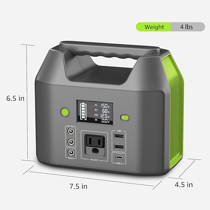 EnginStar 155Wh Power Bank 150Wh Portable Power Station 110v Battery Pack 6 Outputs with AC Outlet LED Light for Outdoor Camping Road Trip Emergency