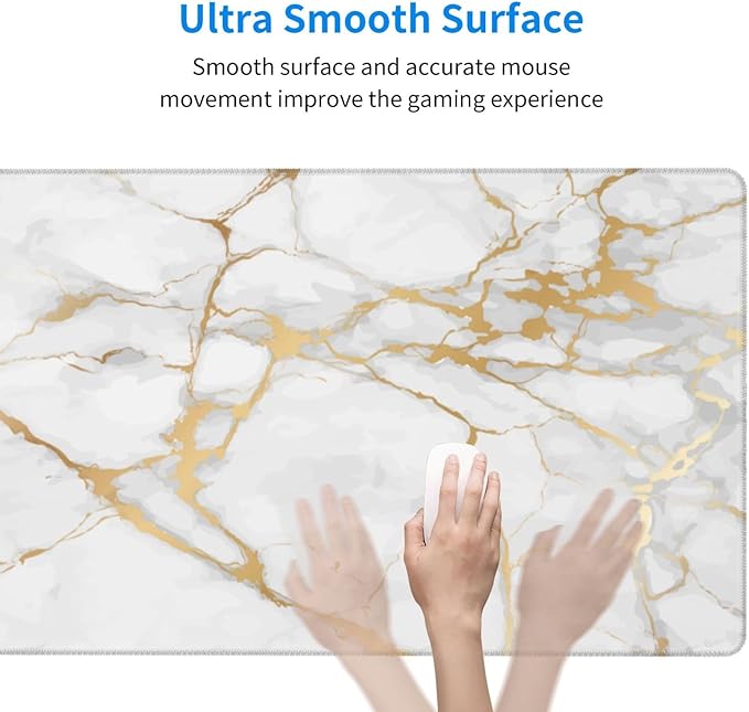 White and Golden Marble Large Extended Mouse Pads XL Mousepad with Stitched Edges Non-Slip Rubber Base Computer Keyboard Pad Desk Mat for Home Office Desk Decor, 29.5" X 15.8"
