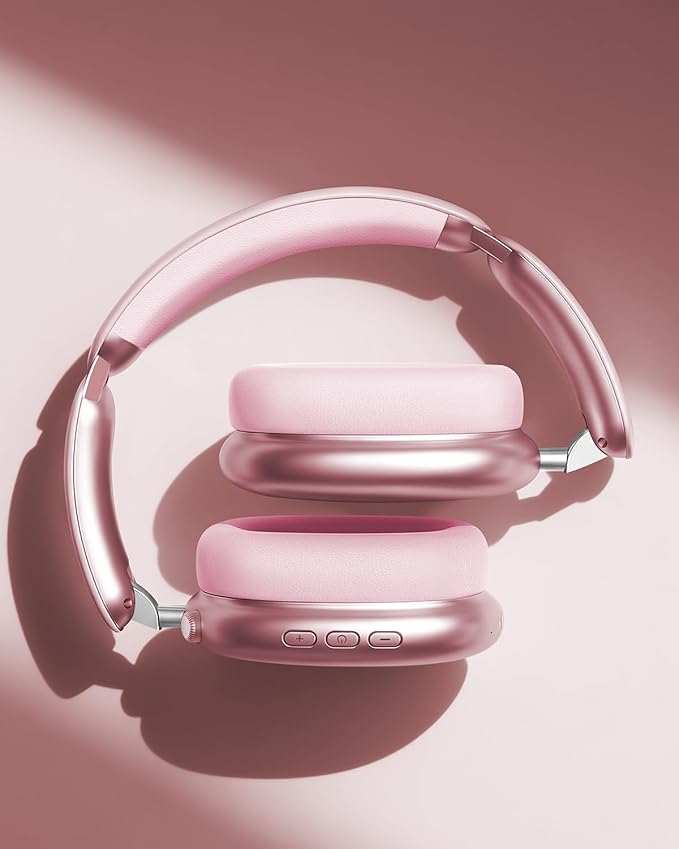 Wentronic Y02 Active Noise Cancelling Headphones, Wireless Over-Ear Bluetooth 5.4 Headphones, Multiple Modes, 60H Playtime, Hi-Res Audio, Big Bass, Foldable Lightweight for Travel Home Office, Pink