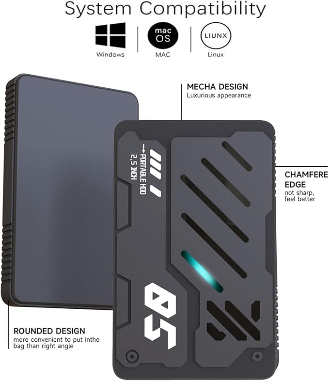 Ultra Slim Portable External Hard Drive USB 3.1 Type C HDD Storage for PC, Laptop, Mac, Xbox one, PS4, PS5 (250GB)