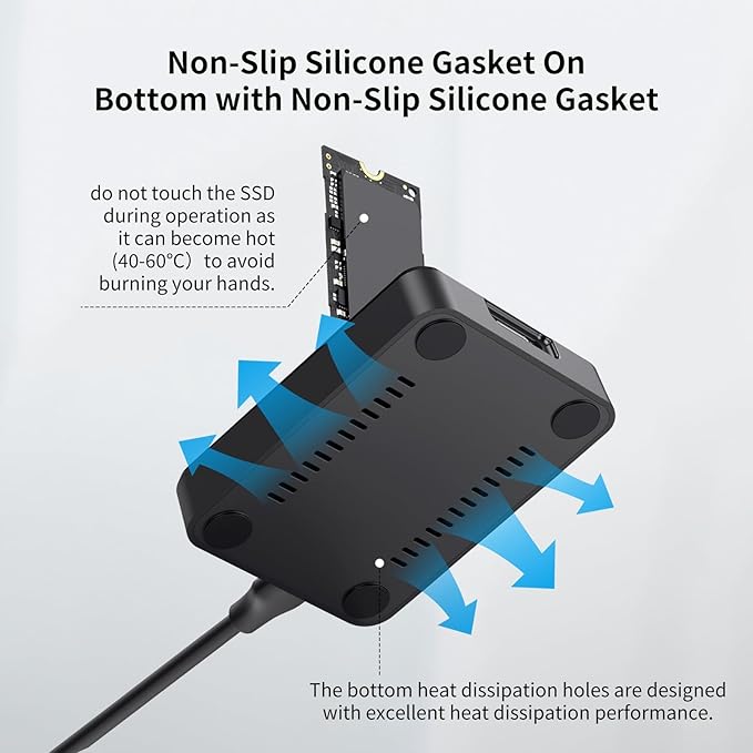 M.2 NVME SATA SSD Enclosure Adapter, 10Gbps USB 3.2 Gen 2 USB C External, Aluminium Alloy Housing, Supports M.2 (M Key) NVMe & (B+M Key) SATA SSDs, Plug and Play External Storage Solution