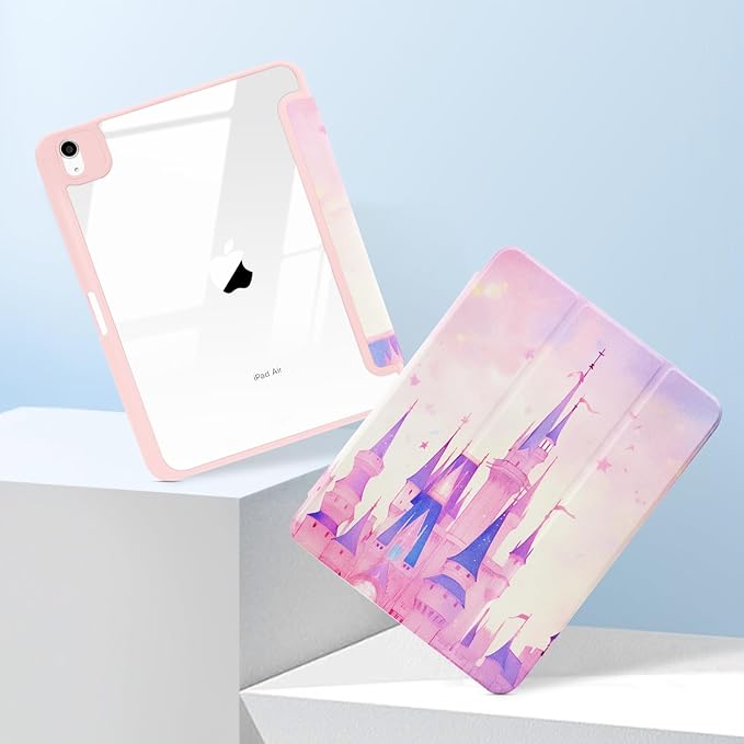 MrARTIST for iPad Air 11 Inch Case M3/M2 - Air 5th/4th Generation 10.9" Cute Women Girls Girly Kawaii Aesthetic Kawaii Design for Apple Air Tablet Cover with Pencil Holder, Castle