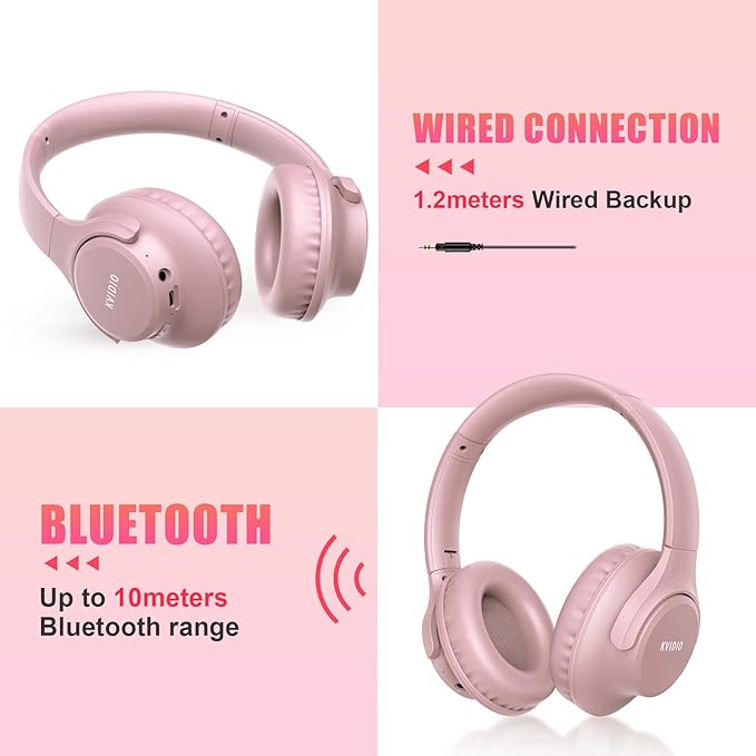 KVIDIO Bluetooth Headphones Over Ear, 65 Hours Playtime Wireless Headphones with Microphone, Foldable Lightweight Headset with Bass and Stereo Sound Low Latency for Travel Work Cellphone