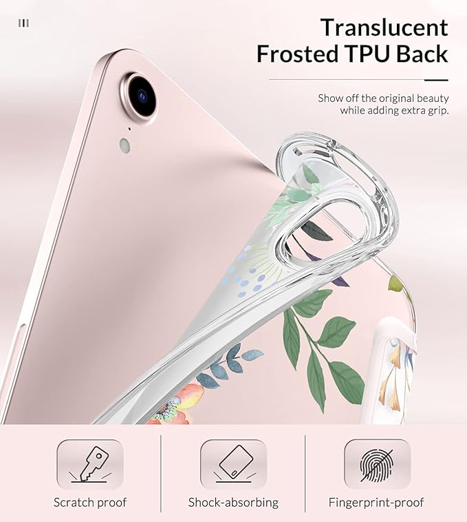 MoKo Case Fit New iPad mini 7 (A17 Pro) 2024, iPad mini 6th Generation Case 2021 (8.3-inch), iPad mini 6 Case, Soft TPU Translucent Frosted Back Cover Case for iPad mini 7th, Fragrant Flowers