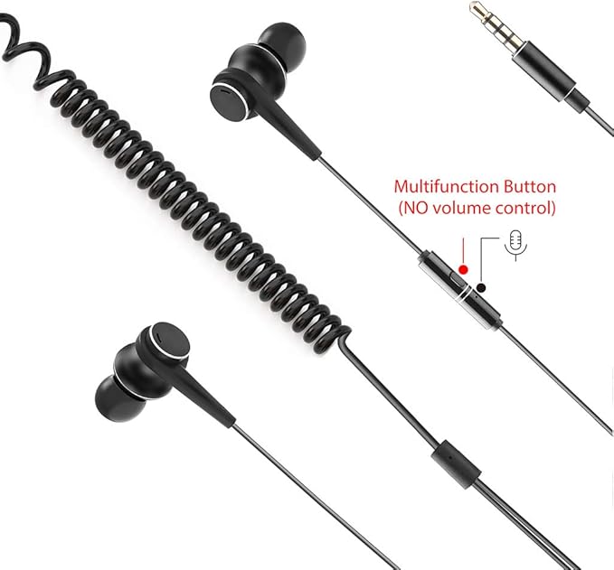 Avantree Long Cord Earbuds for TV & PC, 18ft / 5.5m Extension Cable Earphones with Mic & Extra Long Spring Coil Wire, Metal Stereo in-Ear Wired Bass Headphones for 3.5mm Audio Output Devices - HF027