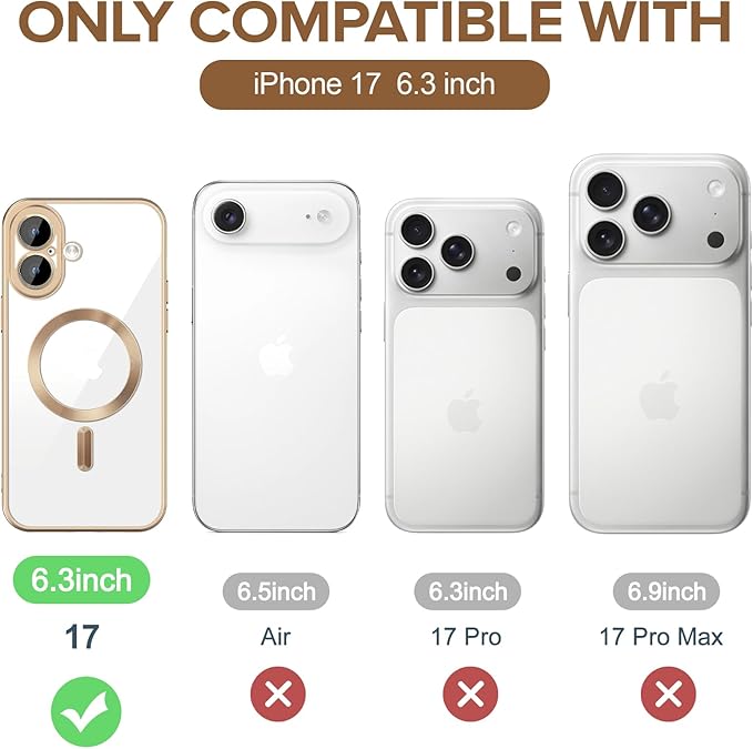 Hython Magnetic Clear for iPhone 17 Case with Camera Lens Protector [Compatible with MagSafe] Luxury Plating Edge Slim Soft TPU Cover Protective Phone Case for iPhone 17 6.3", Matte Desert Brown