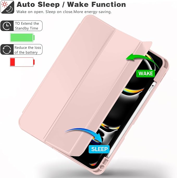 ZryXal New iPad Pro 13 Inch Case (M5) 2025 / (M4) 2024 with Pencil Holder, Smart iPad Case [Support Pencil Pro and Pencil (USB-C)], Support Touch ID and Auto Wake/Sleep (Rose Pink)