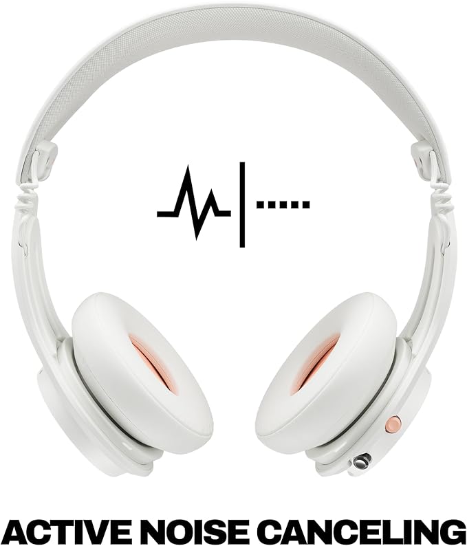 Skullcandy Icon ANC Wireless On-Ear Bluetooth Headphones, Active Noise Cancelling, 60 Hours Battery, Sweat Water Resistant, Foldable Durable Travel Ready, Microphone for iPhone Android - Bone