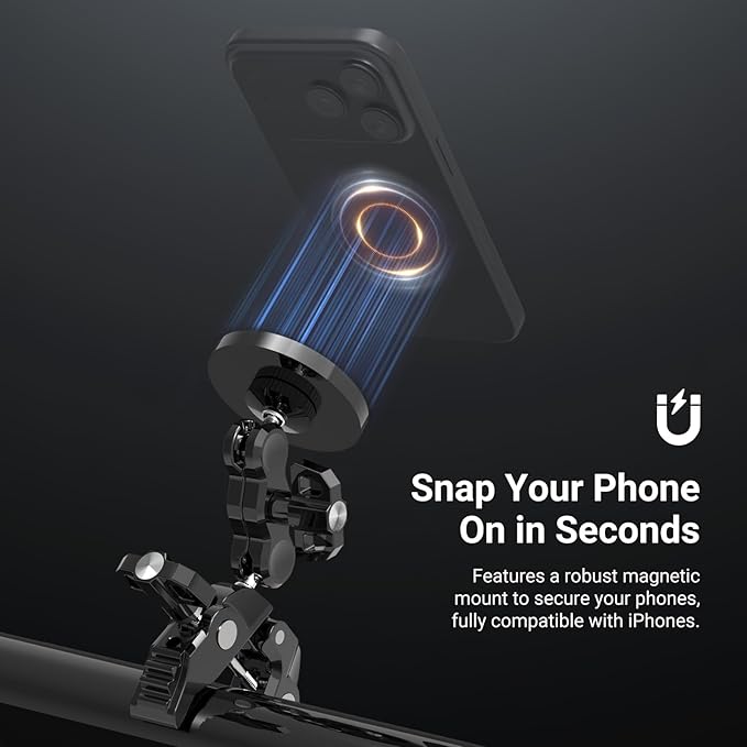 NEEWER Magnetic Mobile Phone Holder with Super Clamp, Adjustable Metal Holder with 1/4 Inch Screw and Ball Heads, Magic Arm Compatible with MagSafe iPhone for Pole, Tripod, Microphone Stand, Table