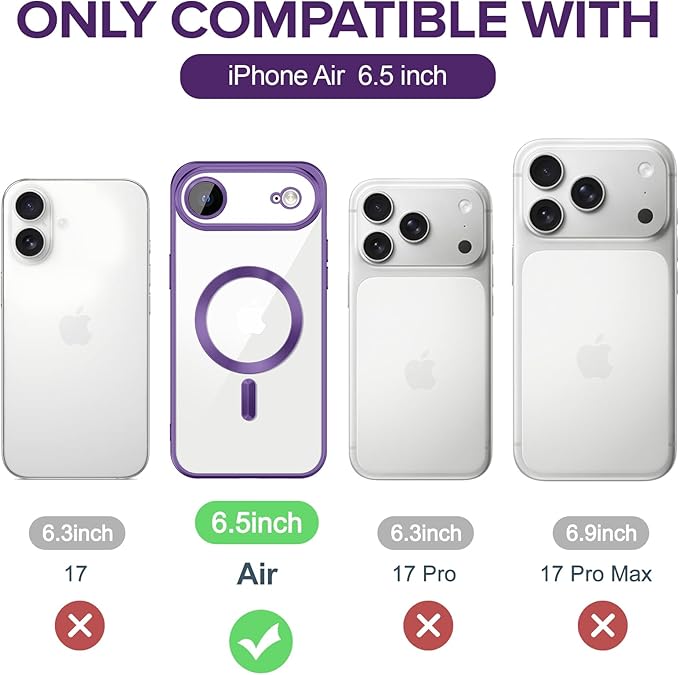 Hython Magnetic Clear for iPhone Air Case with Camera Lens Protector [Compatible with MagSafe] Luxury Plating Edge Slim Soft TPU Cover Protective Phone Case for iPhone Air 6.5", Matte Purple