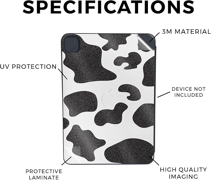 Glossy Glitter Skin Compatible with Apple Smart Folio for iPad Pro 11-inch (M4/M5) 2025 - Cow Print - Premium 3M Vinyl Protective Wrap Decal Cover | Crafted in The USA by MightySkins