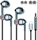 USB-C Wired Earbuds with Microphone, Volume Control, Noise Canceling, Compatible with Samsung Galaxy S24 S23 S22, iPhone 15, Pixel Phones (2Pack-Gray)